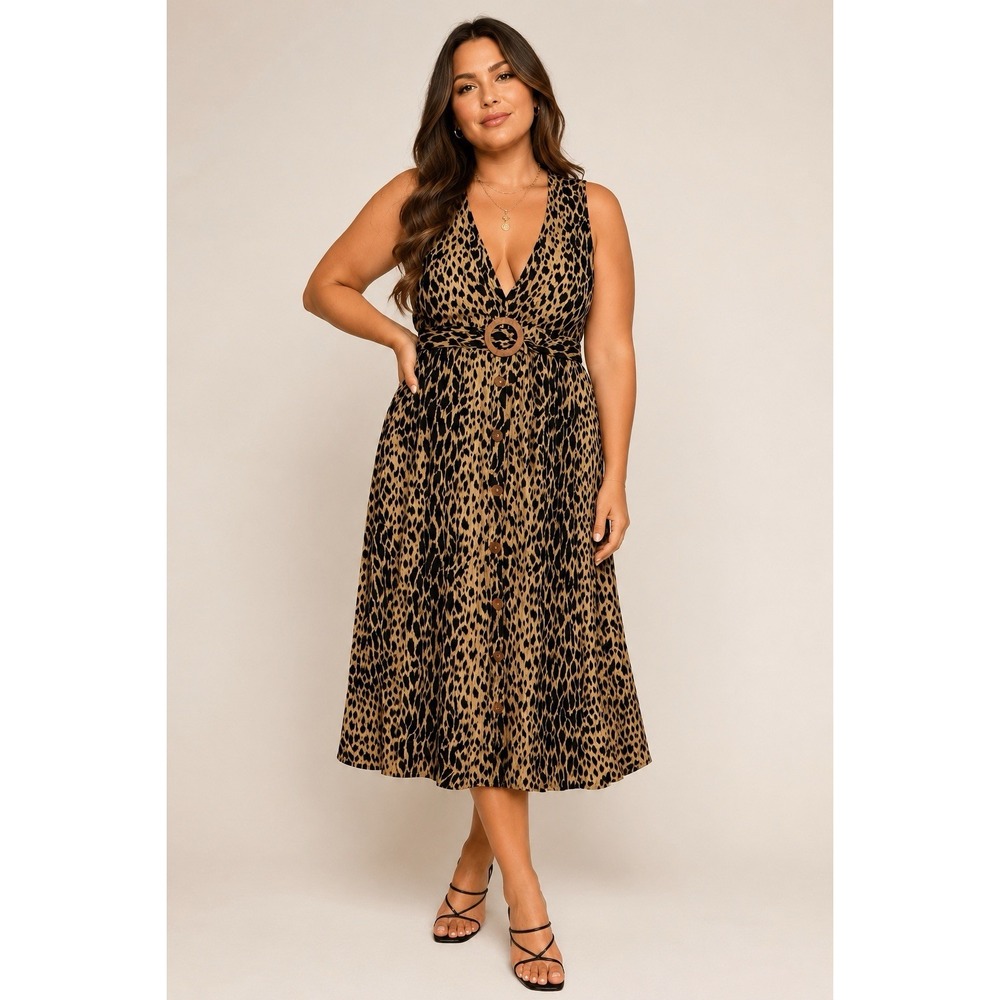 ASOS Leopard Print Midi Dress Belted Halter Backless Trendy Animal Print Sz 12